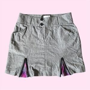 Cache cache french grey mini skirt with plaid pleats